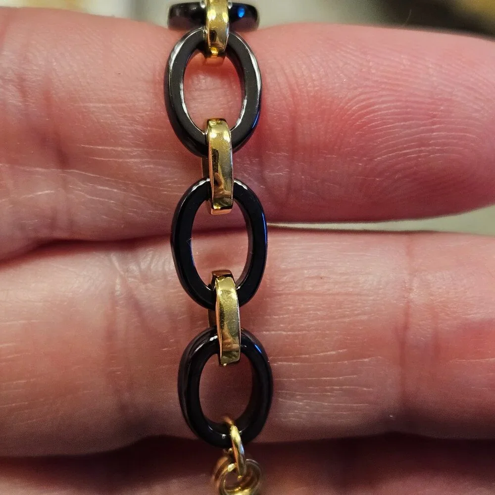 RARE MONICA RICH KOSANN AUDREY BLACK CERAMIC 18K GOLD 18